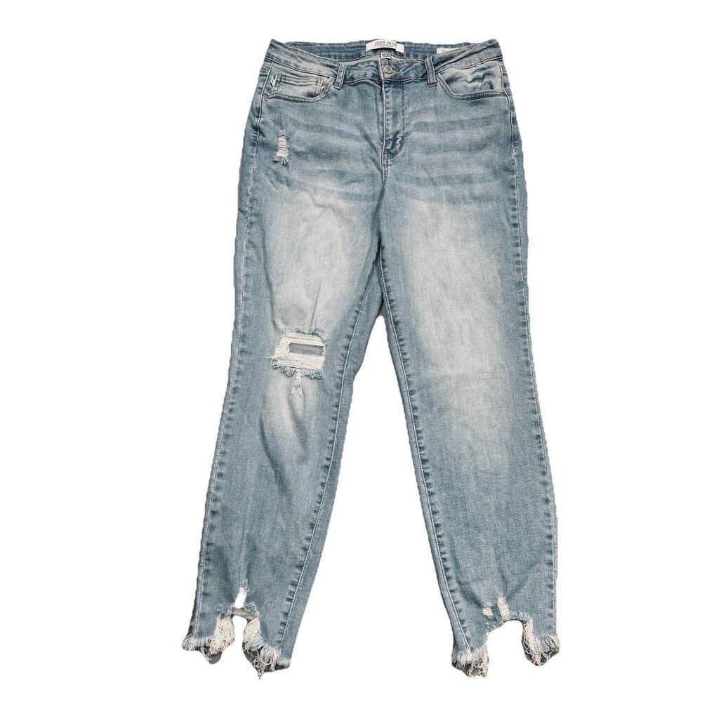 Judy Blue Boyfriend Fit Jeans 11/30 (31x26) Light Blue Distressed Stretch Junior